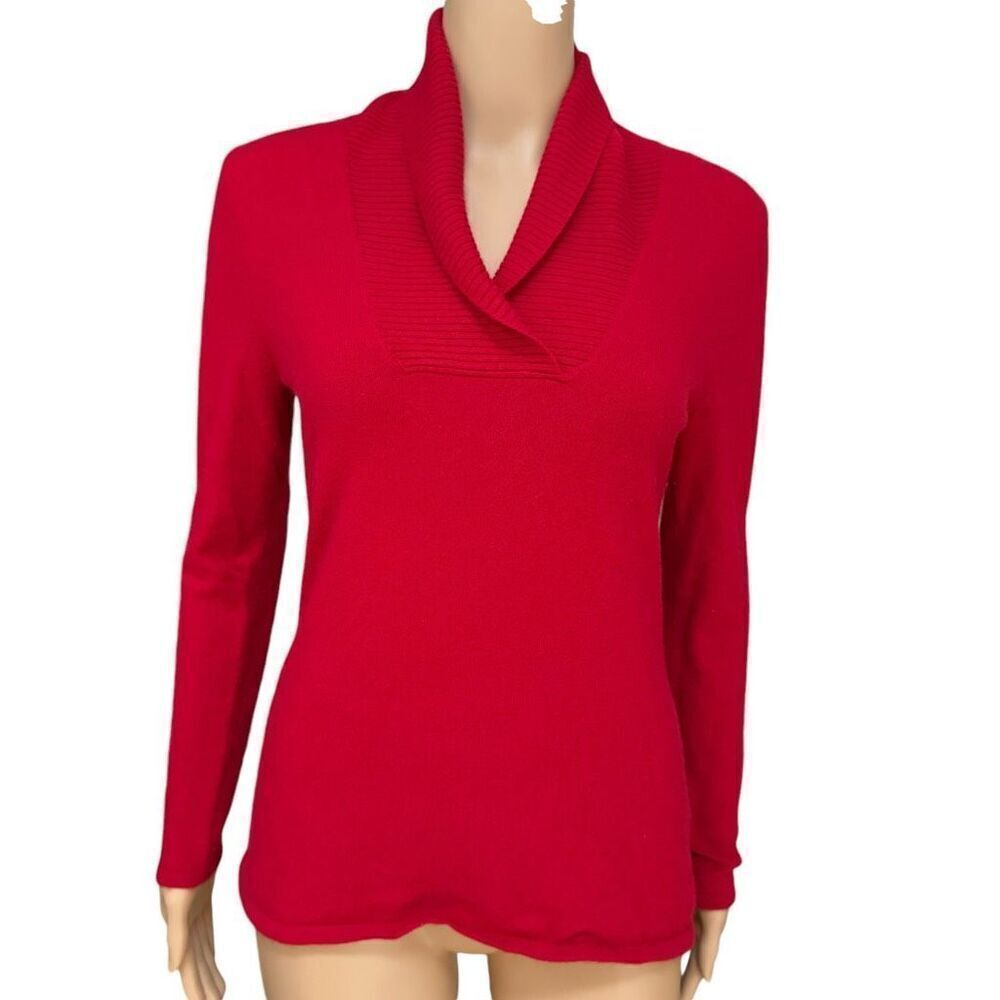 Prive 100% cashmere red sweater twisted v neck fold collar size S